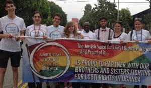 Julius Kaggwa and a group of AJWS LA staff and supporters ready to march!