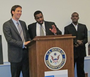 Ian Schwab, AJWS's associate director of advocacy (far left), speaks at a Haiti Advocacy Working Group event.