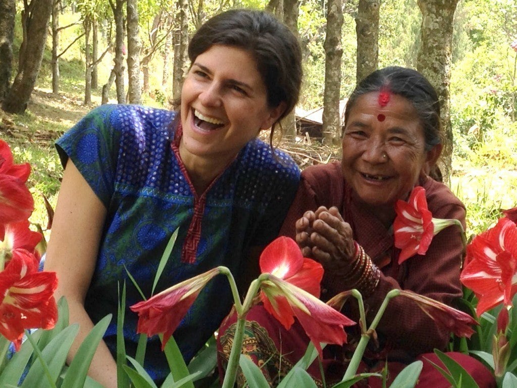 AJWS’s Director of Disaster Response & International Operations, Samantha Wolthuis, with Saili Tamang, an earthquake survivor from Mazuwa, Nepal 