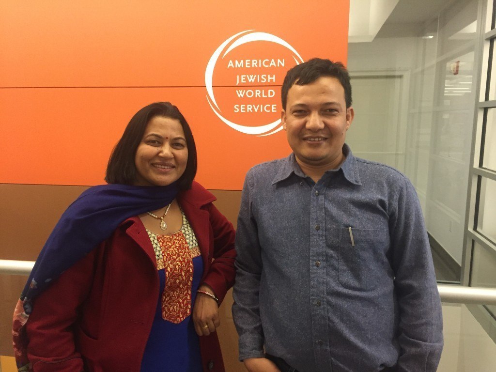 Bishnu Pariyar, founder of AJWS grantee ADWAN, with ADWAN staff member Tejendra Lama, during a recent visit to AJWS in New York.