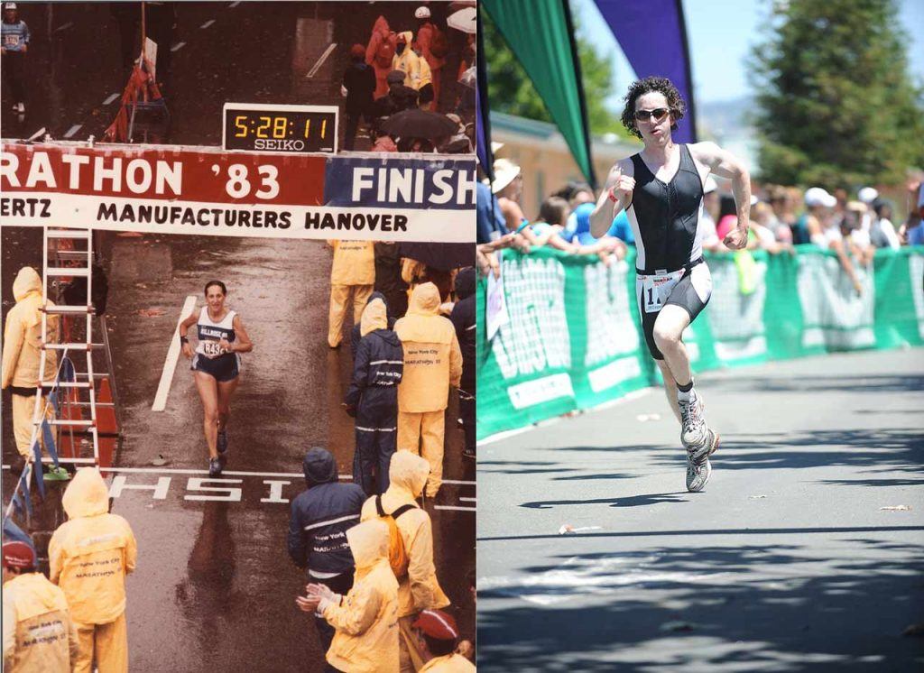 Ellen Kahn completing the NYC Marathon. Josh Kahn finishing the Vineman Ironman 70.3 Triathlon. Photos courtesy of Josh Kahn