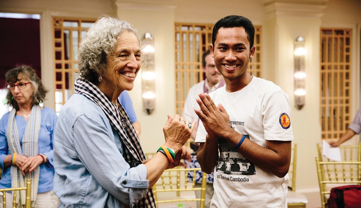 Ruth Messinger with a member of Cambodian Youth Network, an AJWS grantee that empowers young people to pursue democracy and social change. Photograph by Christine Han