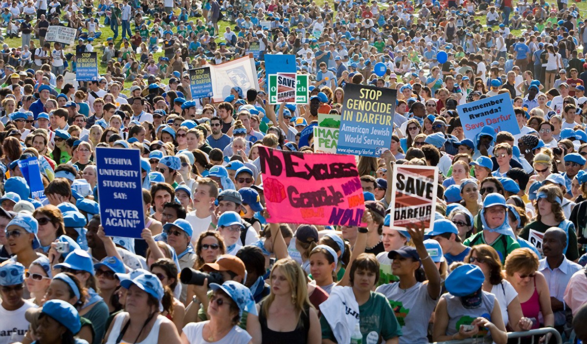 Ruth Messinger addresses a crowd of 60,000 at the historic Darfur rally on the National Mall in Washington, D.C. Photograph by R. Clark