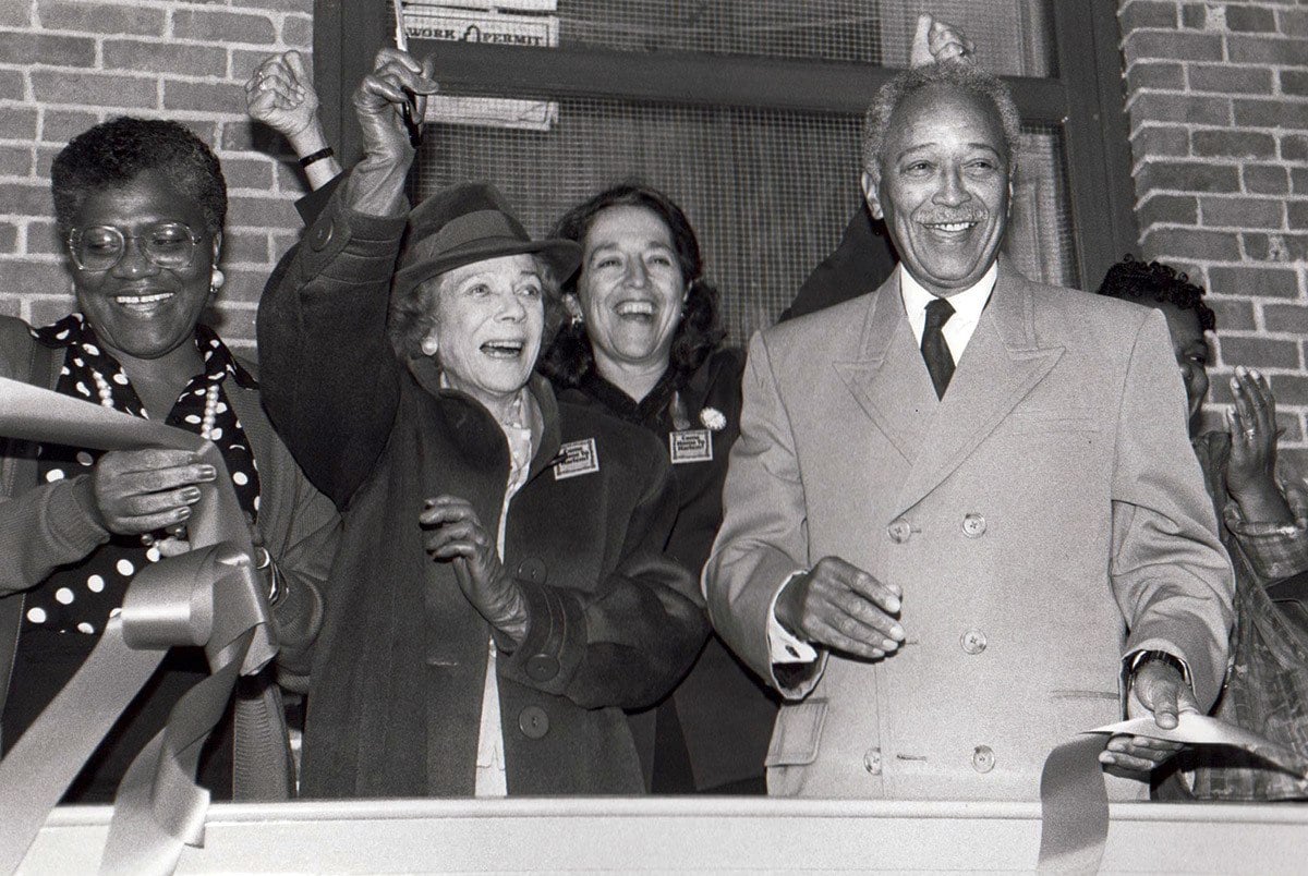 Ruth Messinger (in rear) with City Councilwoman C. Virginia Fields, philanthropist Brooke Astor, and Mayor David Dinkins in 1992. 