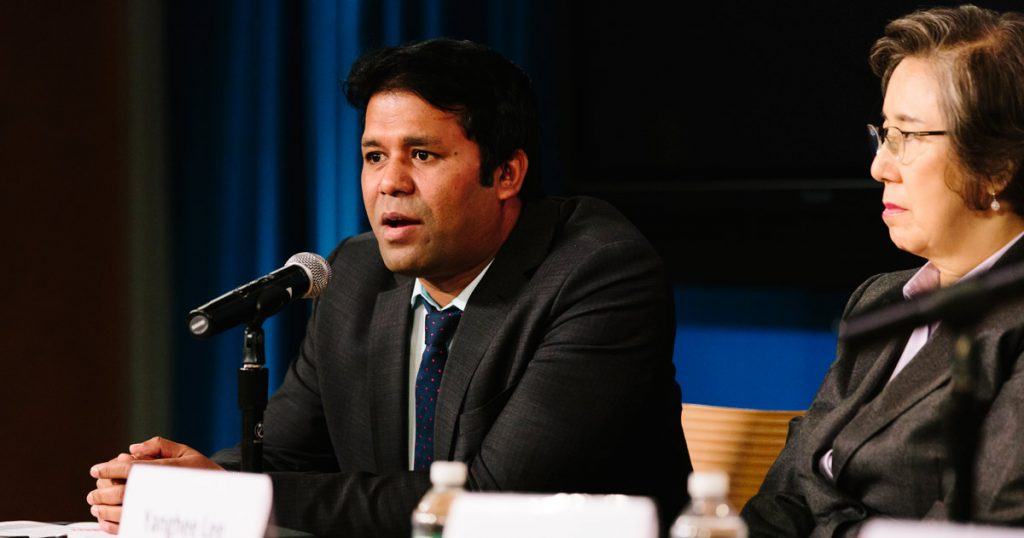 Tun Khin, founder of AJWS grantee BROUK, speaking about the plight of the Rohingya at an event organized by AJWS. Photo by Christine Han.