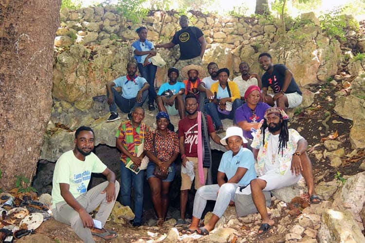 group of people sitting outside