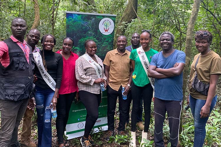 group of people posed outside